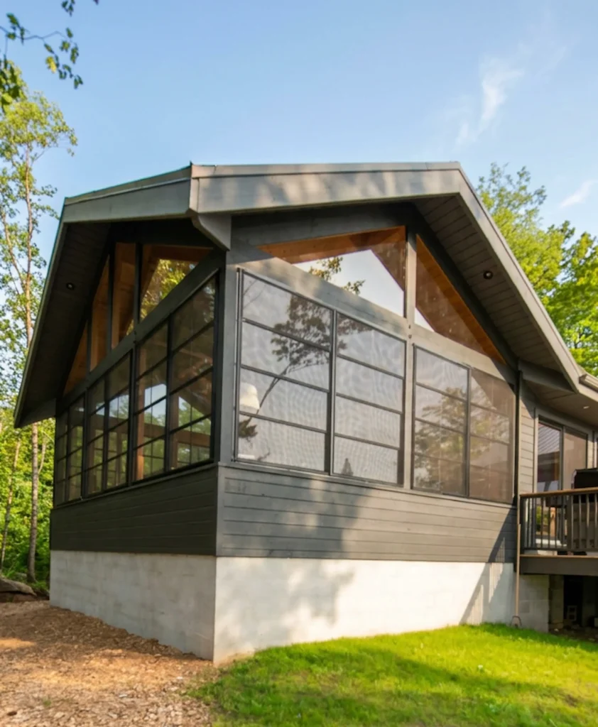 Central Ohio porch enclosed with vertical windows.
