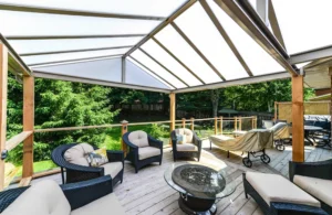 Acrylic patio cover protecting an Ohio outdoor space from fall UV rays.