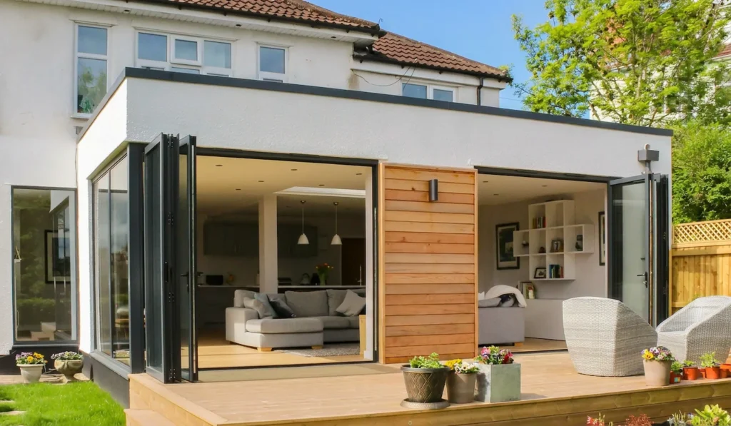 WeatherMaster bi-fold doors opening onto a patio in Columbus.