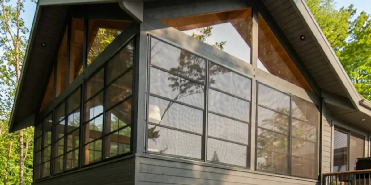 Central Ohio porch enclosed with vertical windows.