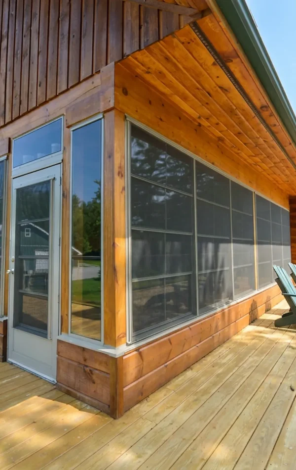 Central Ohio porch enclosed with vertical windows.