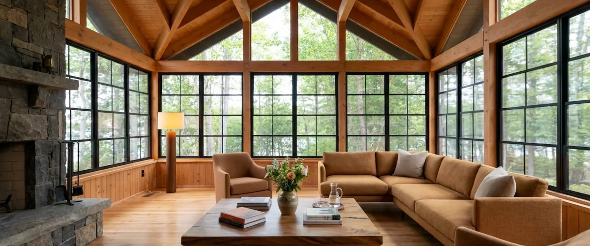 Central Ohio porch enclosed with vertical windows.
